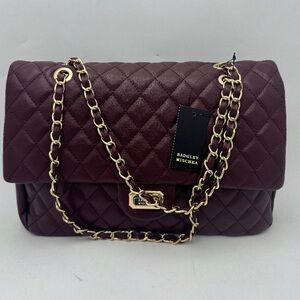 Badgley Mischka Quilted Messenger Bag Plum Color Gold Chain Handles